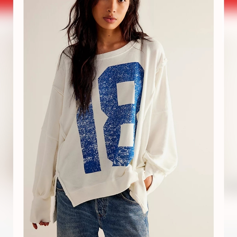 NOWT Free People We The Free Graphic Camden Pullover Sweatshirt Cream
